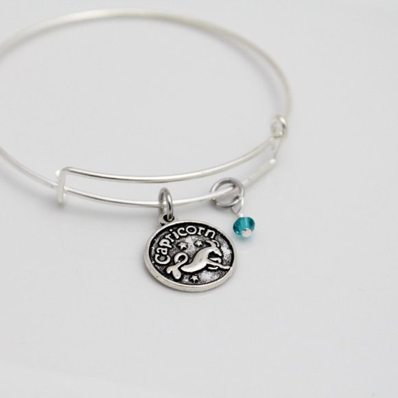 December Capricorn Adjustable Charm Bangle - Handmade Zodiac Bracelet - Picture 6 of 11